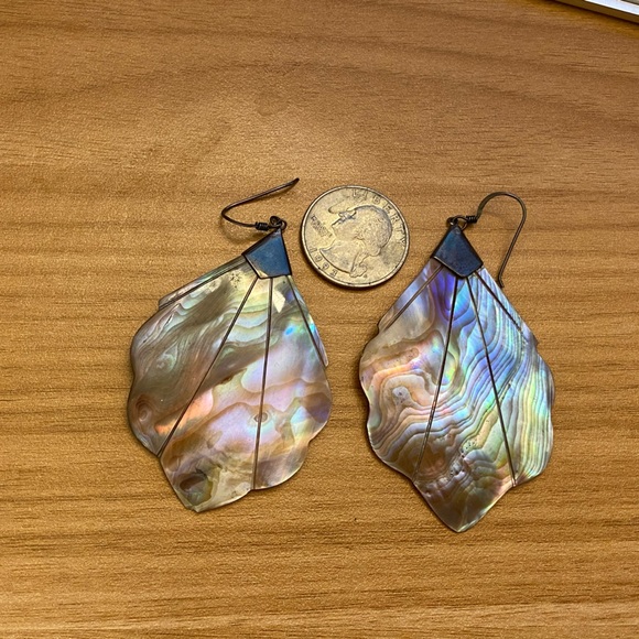 Beautiful vintage 925 sterling silver abalone shell dangle earrings - Picture 2 of 7